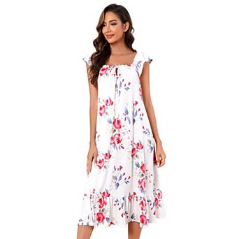 Women Casual Sleepwear Ruffle Printed Shift Sleepdress