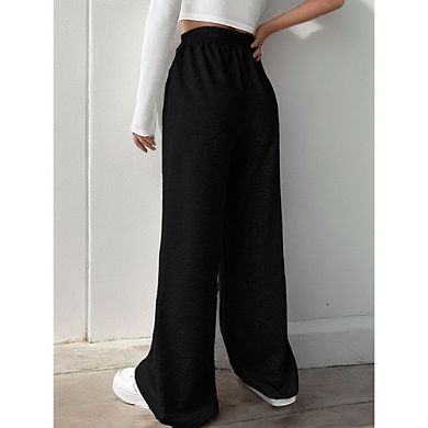 Women Crossover Waist Sweatpants Casual Wide Leg Pants