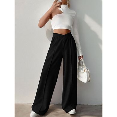 Women Crossover Waist Sweatpants Casual Wide Leg Pants