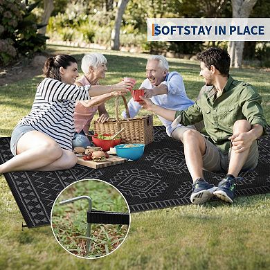 GlowSol Modern Geometric Outdoor Rugs Reversible UV Resistant Portable Plastic Straw Rug for Patio