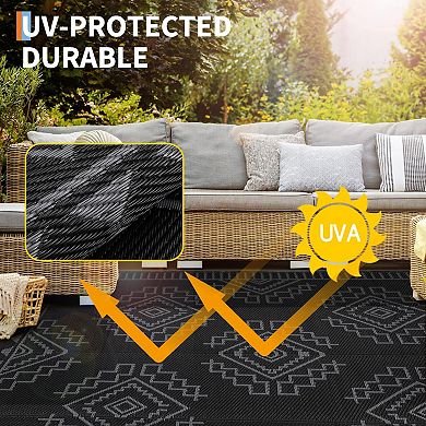 GlowSol Modern Geometric Outdoor Rugs Reversible UV Resistant Portable Plastic Straw Rug for Patio