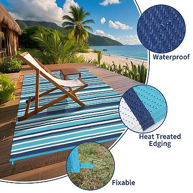 GlowSol Modern Outdoor Rugs Stripped Reversible Waterproof Portable Platic Straw Rugs for Patio