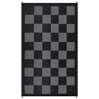 GlowSol Modern Geometric Outdoor Rugs Reversible UV Resistant Portable Checkered Plastic Straw Rug