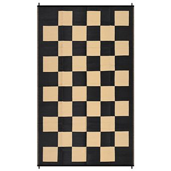 GlowSol Modern Geometric Outdoor Rugs Reversible UV Resistant Portable Checkered Plastic Straw Rug