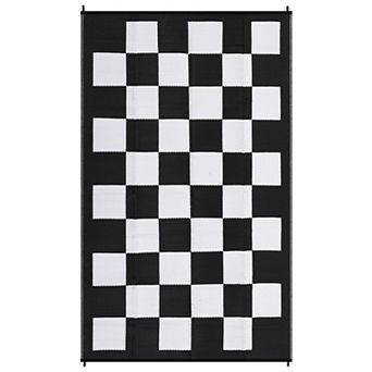 GlowSol Modern Geometric Outdoor Rugs Reversible UV Resistant Portable Checkered Plastic Straw Rug