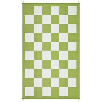 GlowSol Modern Geometric Outdoor Rugs Reversible UV Resistant Portable Checkered Plastic Straw Rug