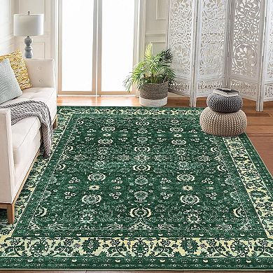 Washable Rugs with Rubber Backing，Soft Vintage Floral Carpet for Kitchen,Bedroom