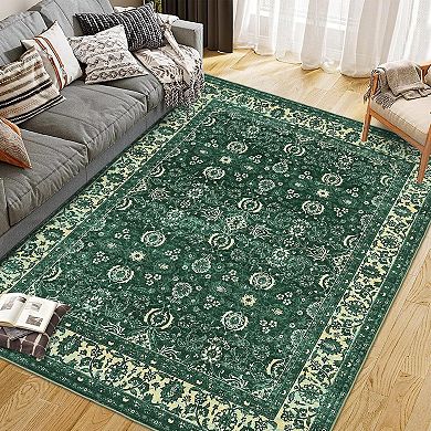 Washable Rugs with Rubber Backing，Soft Vintage Floral Carpet for Kitchen,Bedroom