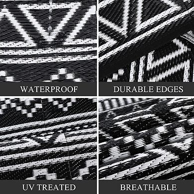 GlowSol Reversible Outdoor Rugs Modern Geometric Waterproof UV Resistant Area Rug for Picnic