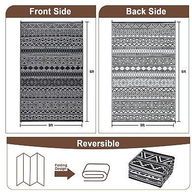 GlowSol Reversible Outdoor Rugs Modern Geometric Waterproof UV Resistant Area Rug for Picnic