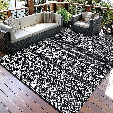 GlowSol Reversible Outdoor Rugs Modern Geometric Waterproof UV Resistant Area Rug for Picnic