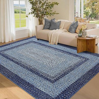 Machine Washable Area Rugs，Modern Braided Pattern Non Slip Non Shedding