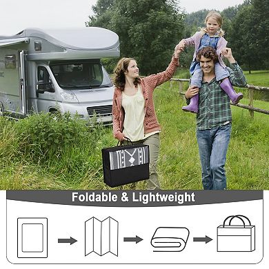 GlowSol Waterproof Outdoor Rugs Geometric Bordered Reverisble Plastic Straw Rugs for Patio Picnic