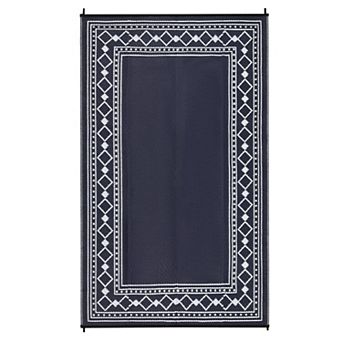 GlowSol Waterproof Outdoor Rugs Geometric Bordered Reverisble Plastic Straw Rugs for Patio Picnic