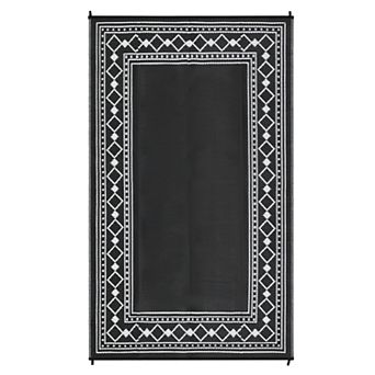 GlowSol Waterproof Outdoor Rugs Geometric Bordered Reverisble Plastic Straw Rugs for Patio Picnic