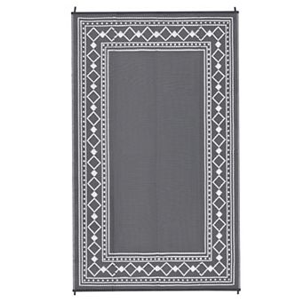 GlowSol Waterproof Outdoor Rugs Geometric Bordered Reverisble Plastic Straw Rugs for Patio Picnic