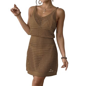 Women Swimsuit Cover Up Hollow Out Sleeveless Beach Dress
