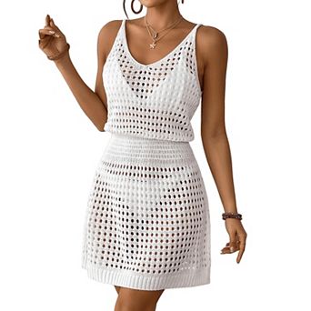 Women Swimsuit Cover Up Hollow Out Sleeveless Beach Dress