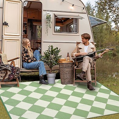 GlowSol Reversible Outdoor Rugs Modern Geometric Waterproof UV Resistant Plastic Straw Rug