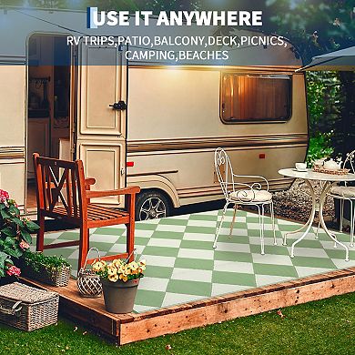 GlowSol Reversible Outdoor Rugs Modern Geometric Waterproof UV Resistant Plastic Straw Rug