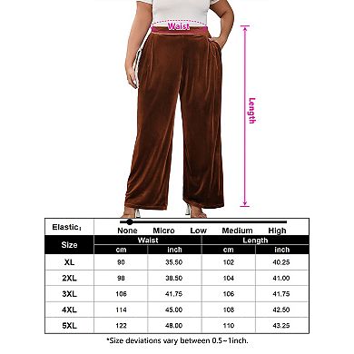 Plus Size Women Casual Stretchy Waist Wide Leg Velvet Pants