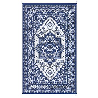 GlowSol Floral Medallion Outdoor Rugs Modern Reversible Waterproof Portable Rugs for Patio Picnic