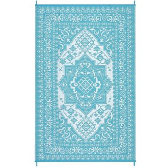 GlowSol Floral Medallion Outdoor Rugs Modern Reversible Waterproof Portable Rugs for Patio Picnic