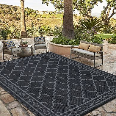 GlowSol Modern Geometric Outdoor Rugs Reversible UV Resistant Portable Plastic Straw Rug