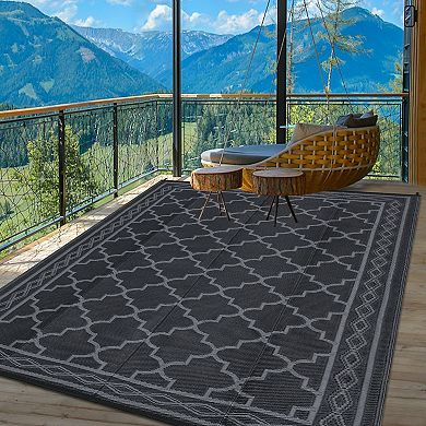 GlowSol Modern Geometric Outdoor Rugs Reversible UV Resistant Portable Plastic Straw Rug