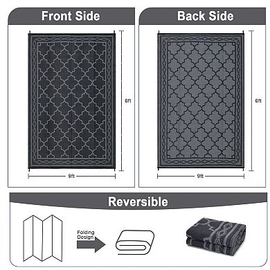 GlowSol Modern Geometric Outdoor Rugs Reversible UV Resistant Portable Plastic Straw Rug