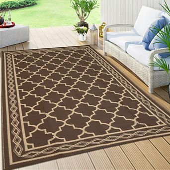 GlowSol Modern Geometric Outdoor Rugs Reversible UV Resistant Portable Plastic Straw Rug