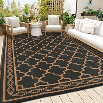 GlowSol Modern Geometric Outdoor Rugs Reversible UV Resistant Portable Plastic Straw Rug