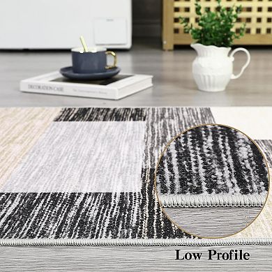 Modern Geometric Patchwork Rug，Washable Rug with Non Slip TPR Rubber Backing