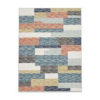 Modern Geometric Patchwork Rug，Washable Rug with Non Slip TPR Rubber Backing