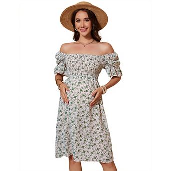 Women Maternity Short Sleeve Square Neck Floral Flowy Dress