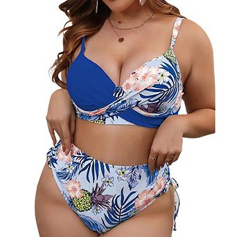 Women's Plus Size Bikini Sets 2 pc Floral Print Swimsuits Adjustable Side Tie Bathing Suit