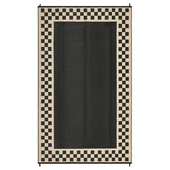 GlowSol Outdoor Rugs Geometric Bordered Reversible Waterproof UV Resistant Plastic Straw Rug