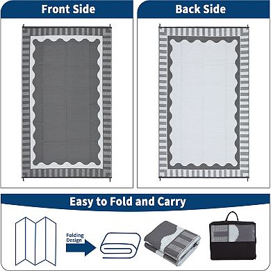GlowSol Modern Outdoor Rugs Stripped Reversible Waterproof Portable Platic Straw Rugs for Patio