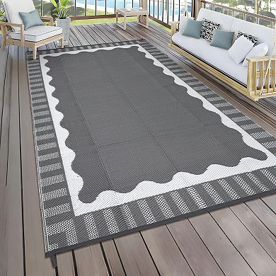 GlowSol Modern Outdoor Rugs Stripped Reversible Waterproof Portable Platic Straw Rugs for Patio