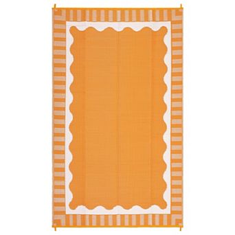 GlowSol Modern Outdoor Rugs Stripped Reversible Waterproof Portable Platic Straw Rugs for Patio