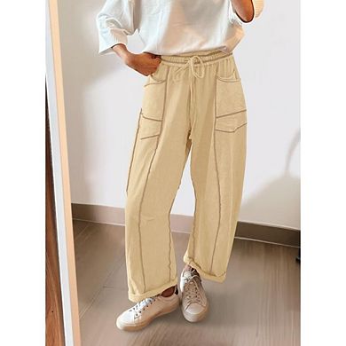 Womens Baggy Barrel Pants Wide Leg Lounge Drawstring Sweatpants with Pockets