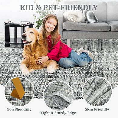 Washable Hallway Runner Rug，Modern Plaid，Non Slip，Soft Rugs