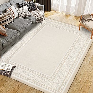 ANIXOL Modern Neutral Bordered Washable Area Rug