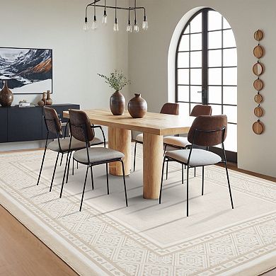 ANIXOL Modern Neutral Bordered Washable Area Rug