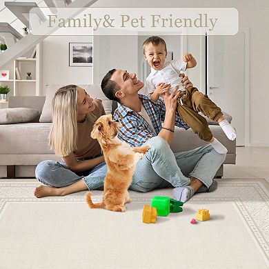 ANIXOL Modern Neutral Bordered Washable Area Rug