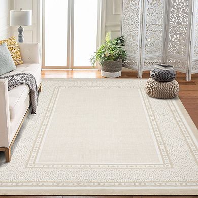 ANIXOL Modern Neutral Bordered Washable Area Rug