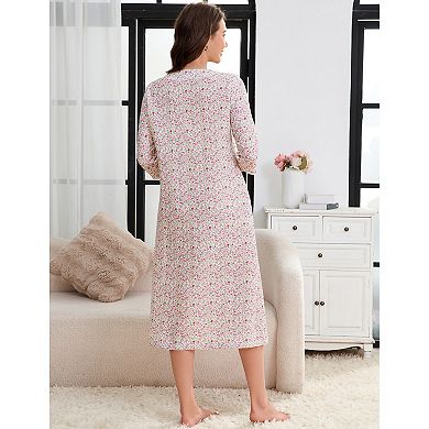 Nightgowns for Women Half Sleeve Button Plaid Sleepdress