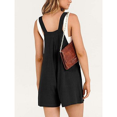 Women's Casual Sleeveless Overalls Romper with Front Pocket