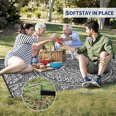 GlowSol Floral Outdoor Rug Modern Reversible Waterproof UV Resistant Plastic Straw Rug for Patio