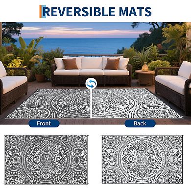 GlowSol Floral Outdoor Rug Modern Reversible Waterproof UV Resistant Plastic Straw Rug for Patio